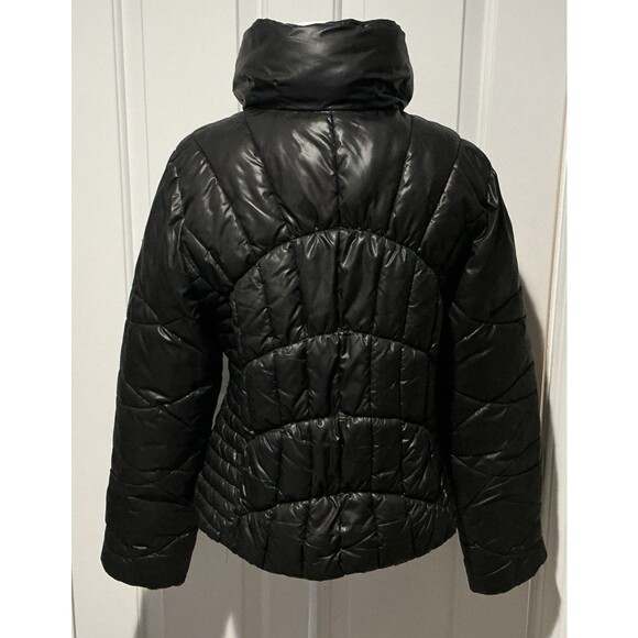 GUESS Coat Quilted Puffer Jacket Zipper Logo Black Women’s Size L - Picture 4 of 7